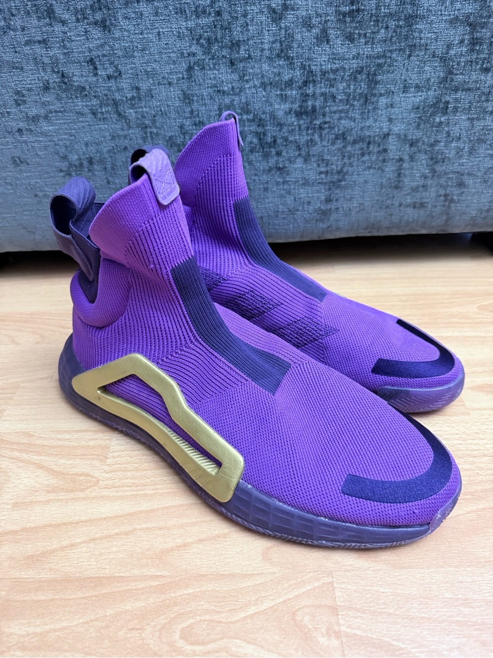 Adidas N3xt L3v3l slip on sneakers purple and gold